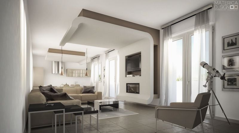 This Taupe living room uses darker taupe colors to create a sense of depth.